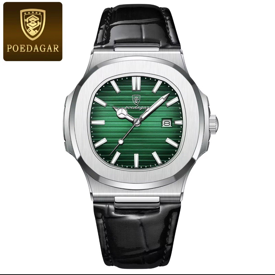 Poedagar 613 Men’s Analog Quartz Luminous Watch With Date Genuine Leather Green