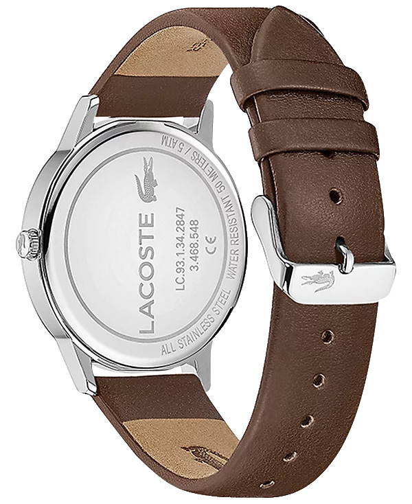 LACOSTE MADRID 2011033 SILVER DIAL BROWN LEATHER STRAP 41MM MENS WATCH
