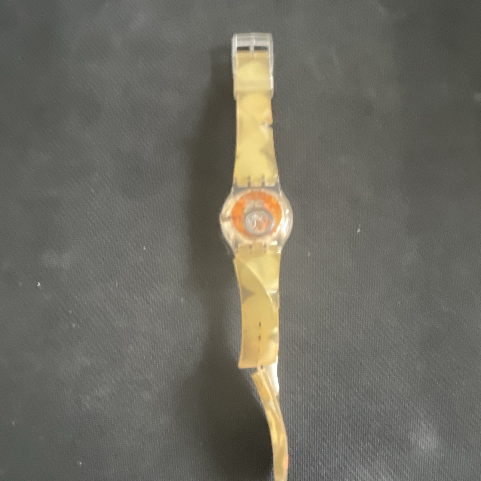 Swatch Bubbles Quartz Analog 34mm Clear Plastic Cartoon Orange Face