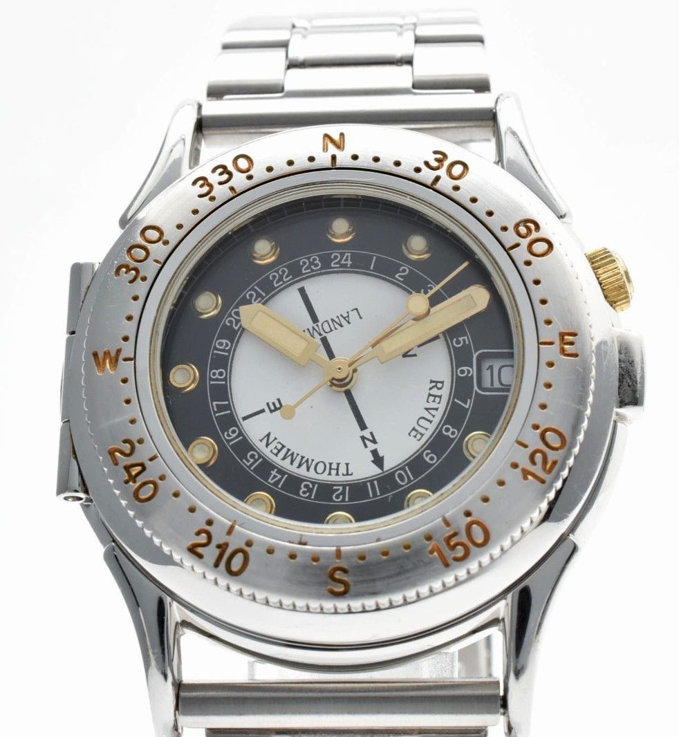 Vintage [Exc+5] REVUE THOMMEN Landmark 5811001 Black Quartz Men’s Watch JAPAN