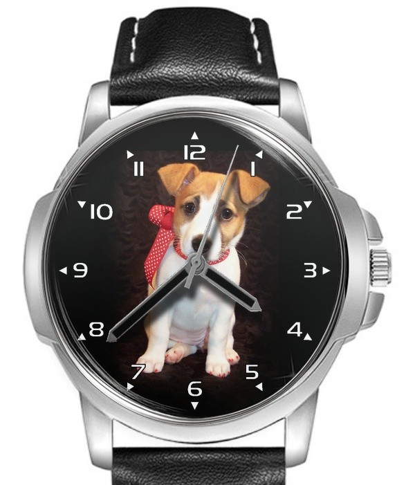 Puppy Of Jack Russell Pet Dog Cute Leather Strap Big Dial Gift Wrist Watch