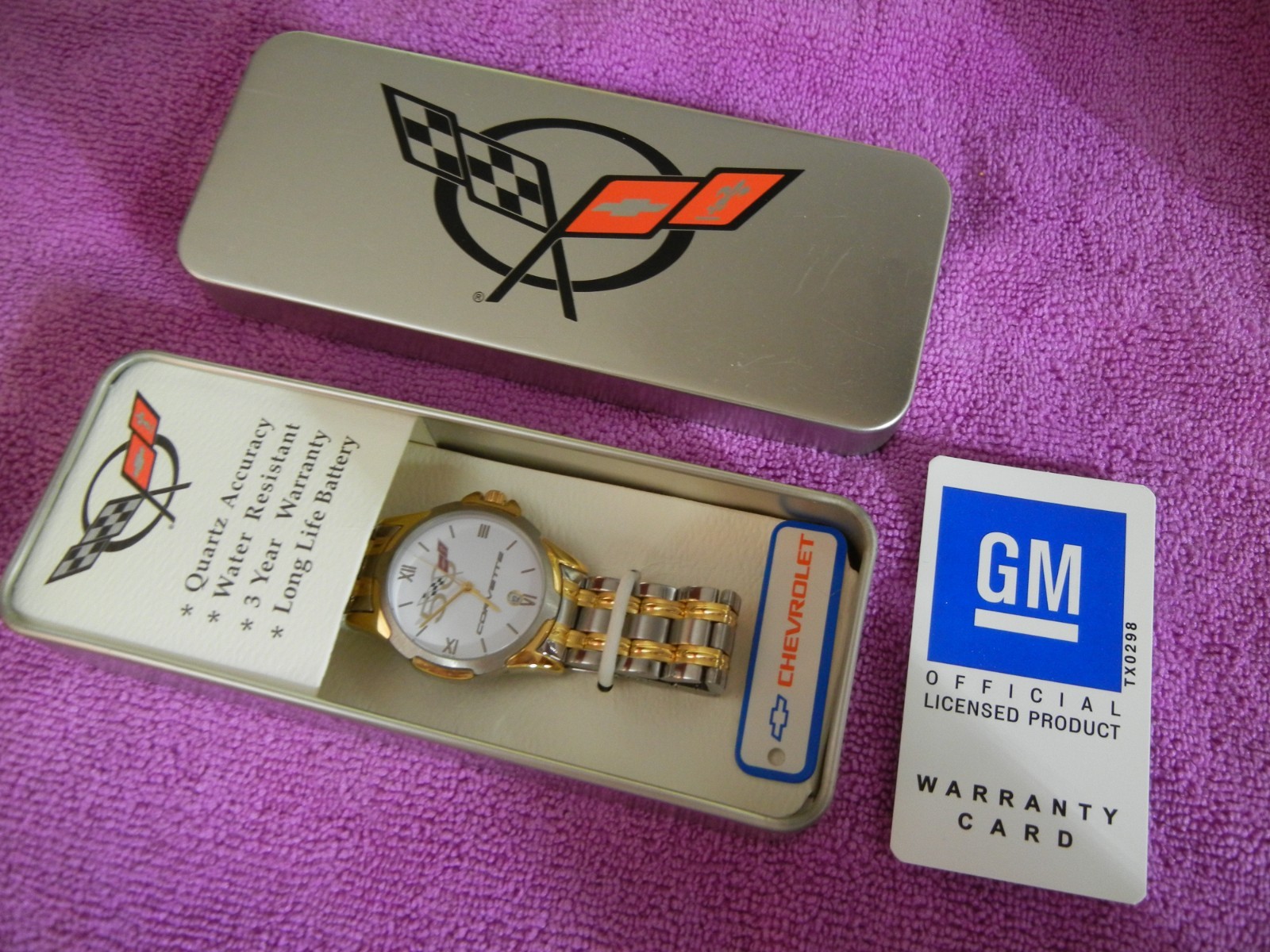 Corvette 50th Anniversary Quartz gold and chrome Band Analog Watch w/ Box