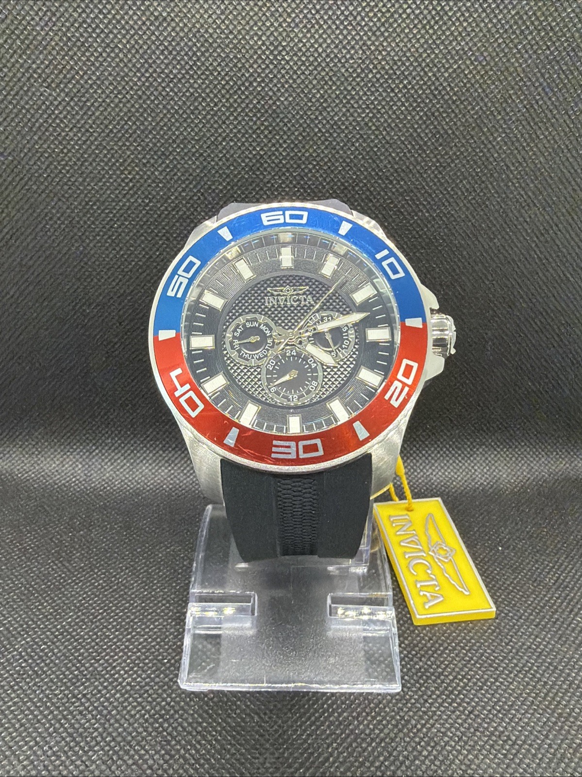 INVICTA PRO DIVER IMPACT BLACK DIAL SILVER RED & BLUE CASE 50mm NEW Stunning!