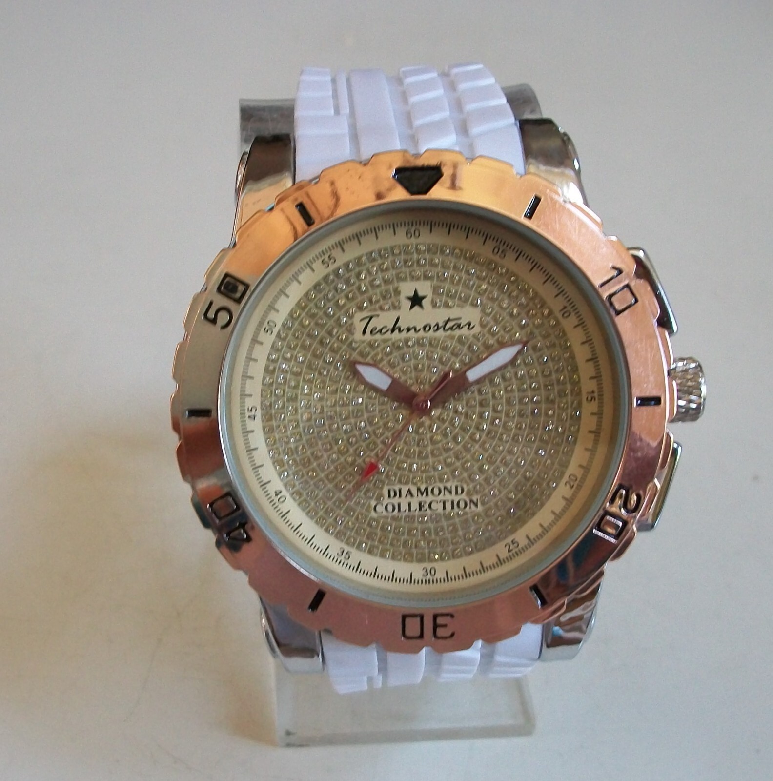 MEN’S WHITE & ROSE GOLD SILVER FINISH SILICONE BAND FASHION HIP HOP WATCH