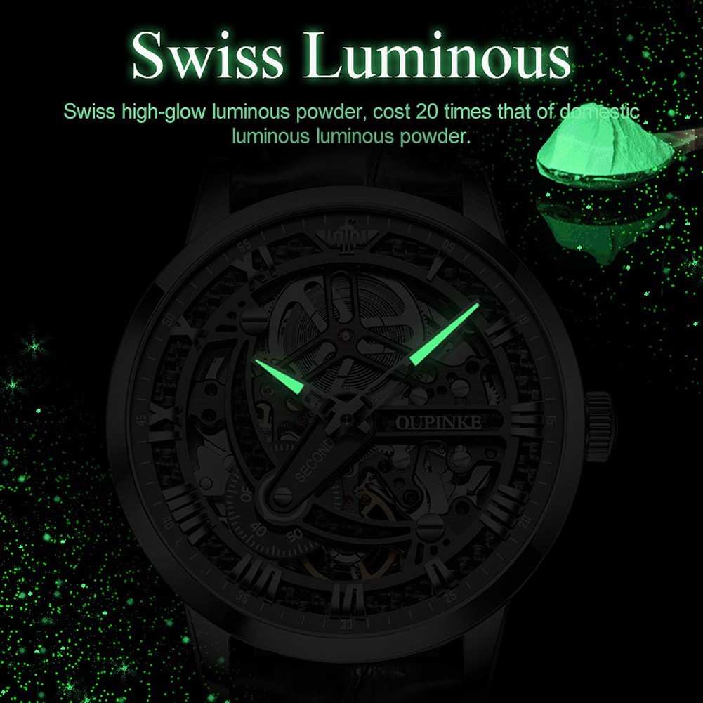 Automatic Mechanical Watch Waterproof Skeleton Luxury Dial Men Men’s Strap