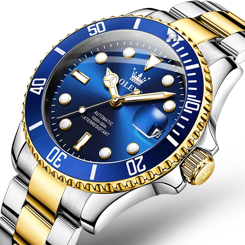 Men Tourbillon Mechanical Luminous Watch Date Day Month Indicator Watch blue