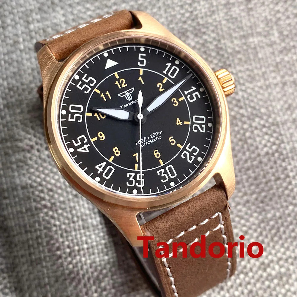 39mm Tandorio Solid Cusn8 Bronze Japan NH35 Automatic Diver Pilot Watch 20ATM
