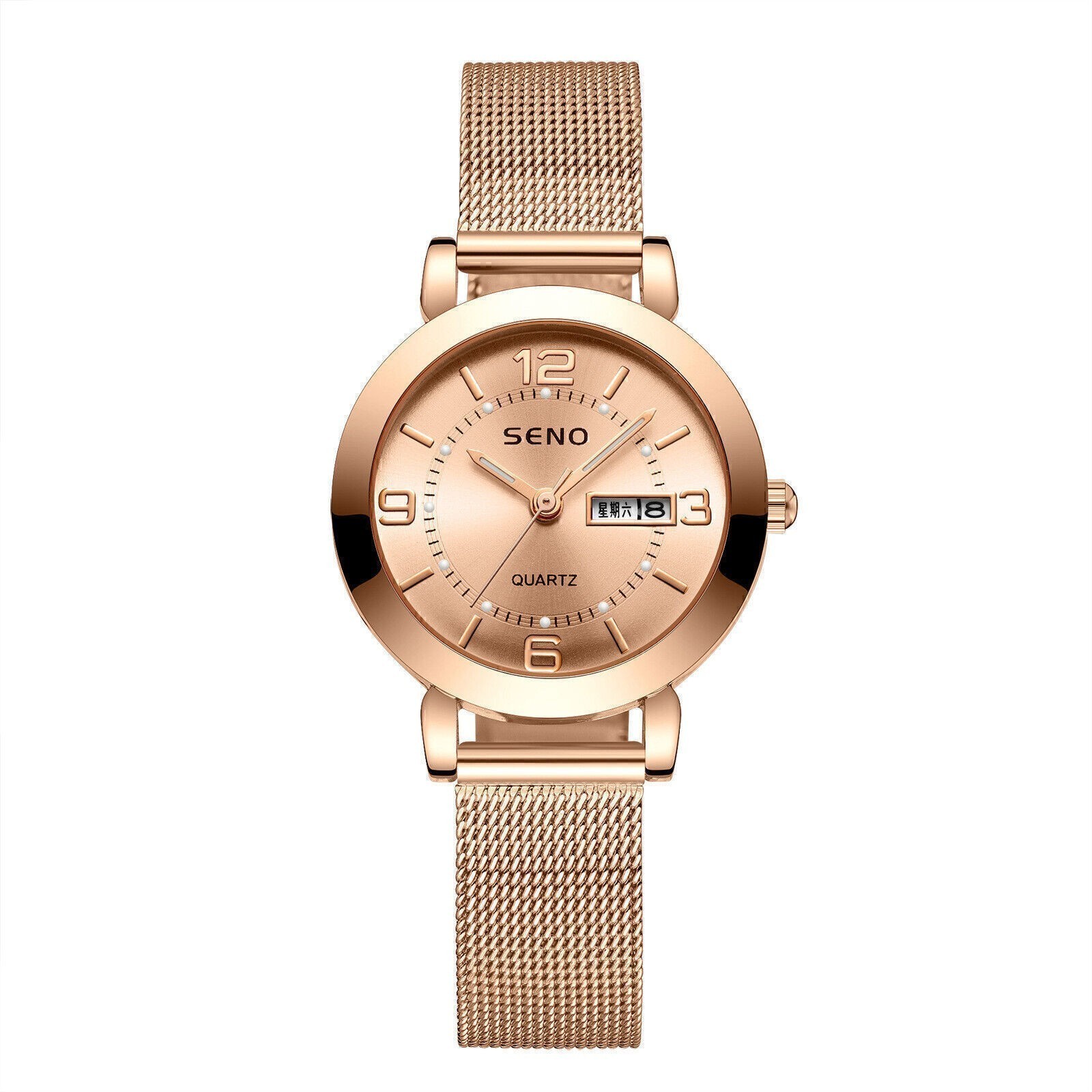 Women Fashion Mesh Strap Quartz Watch Watch Luminous Waterproof Dual Calendar