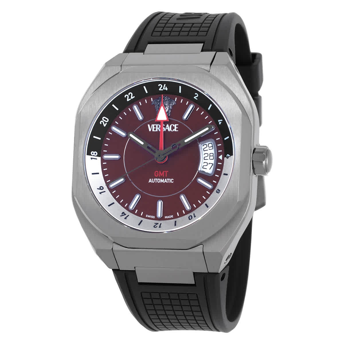 Versace V-Contempo GMT Automatic Burgundy Dial Men’s Watch VE0I00125