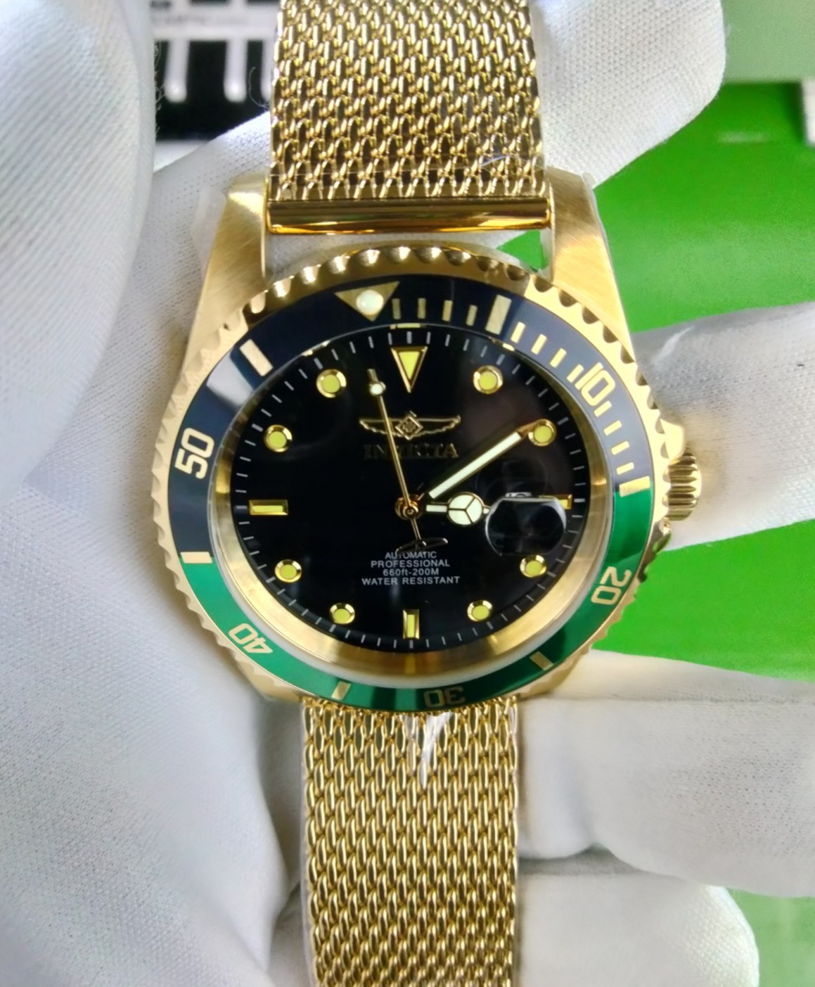 Invicta Pro Diver 47967 Automatic Men’s Watch 47mm Gold Black Dial 200M