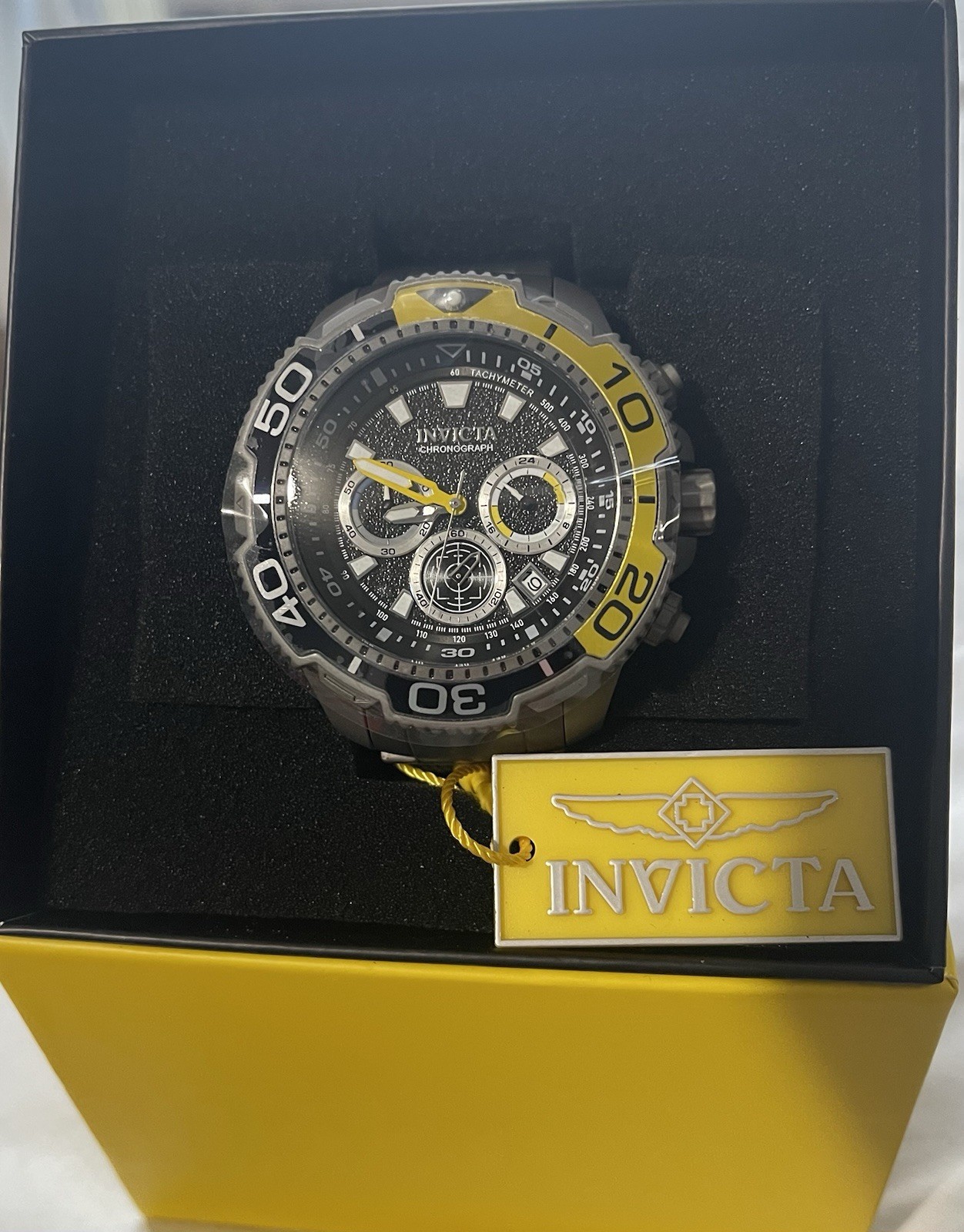 Invicta TI-22 Commandor Mens Watch-48mm Titanium Yellow Black Bezel Dial 49497