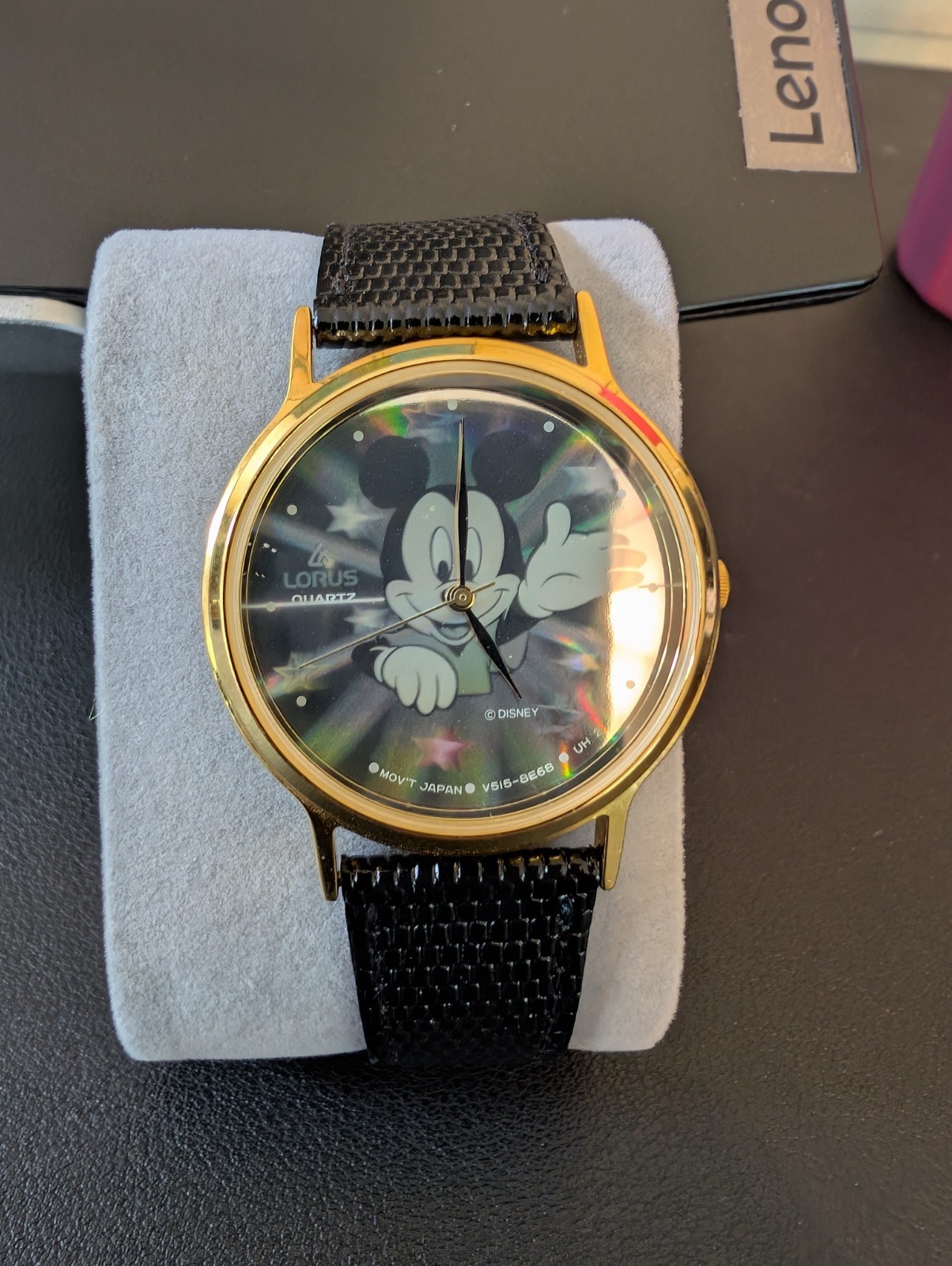 Vtg Lorus Seiko Disney Mickey Mouse Hologram Watch V515-8E68 Gold Tone New Batte