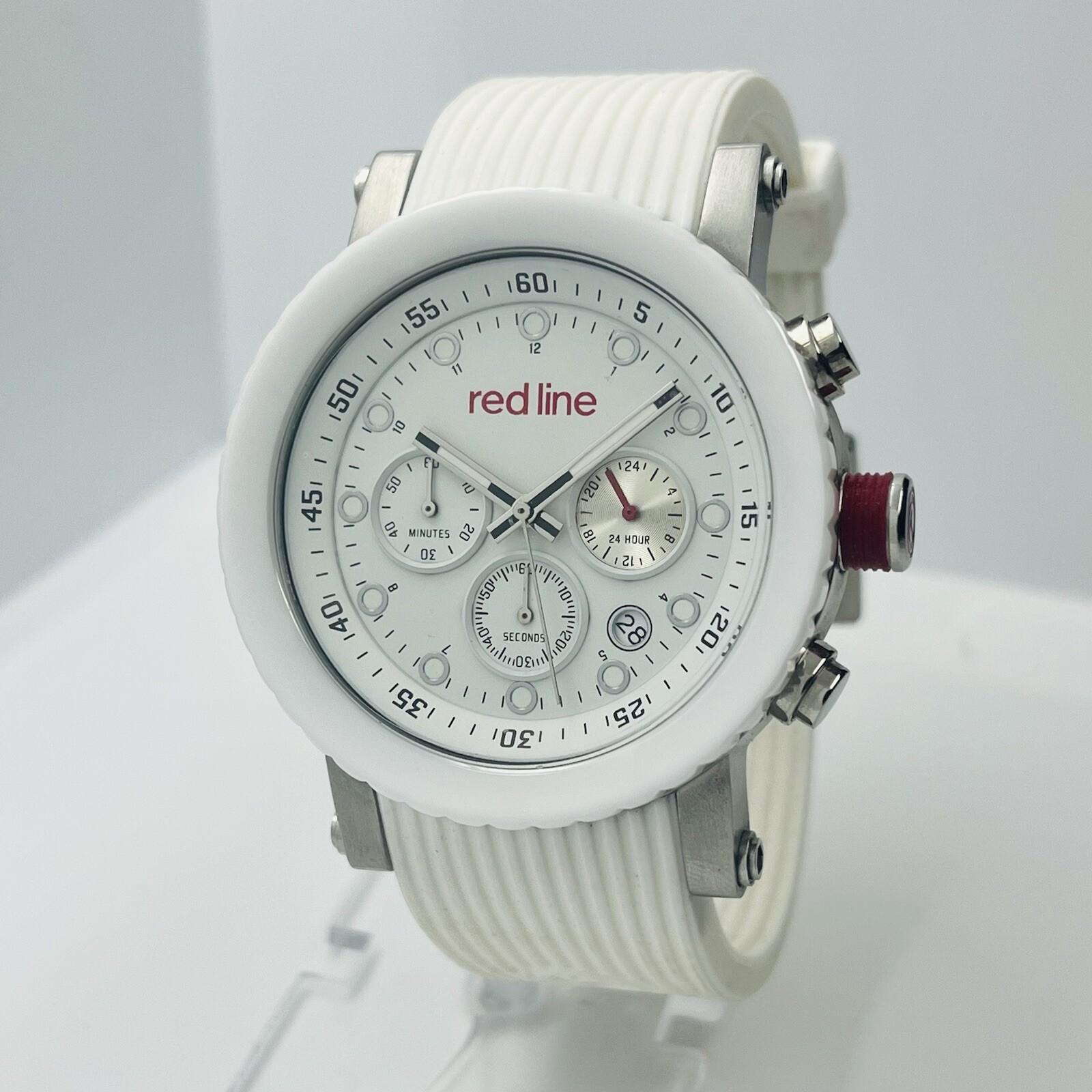 Redline Men’s Chronograph White/Red Stainless Steel 45mm Silicone Watch 316L