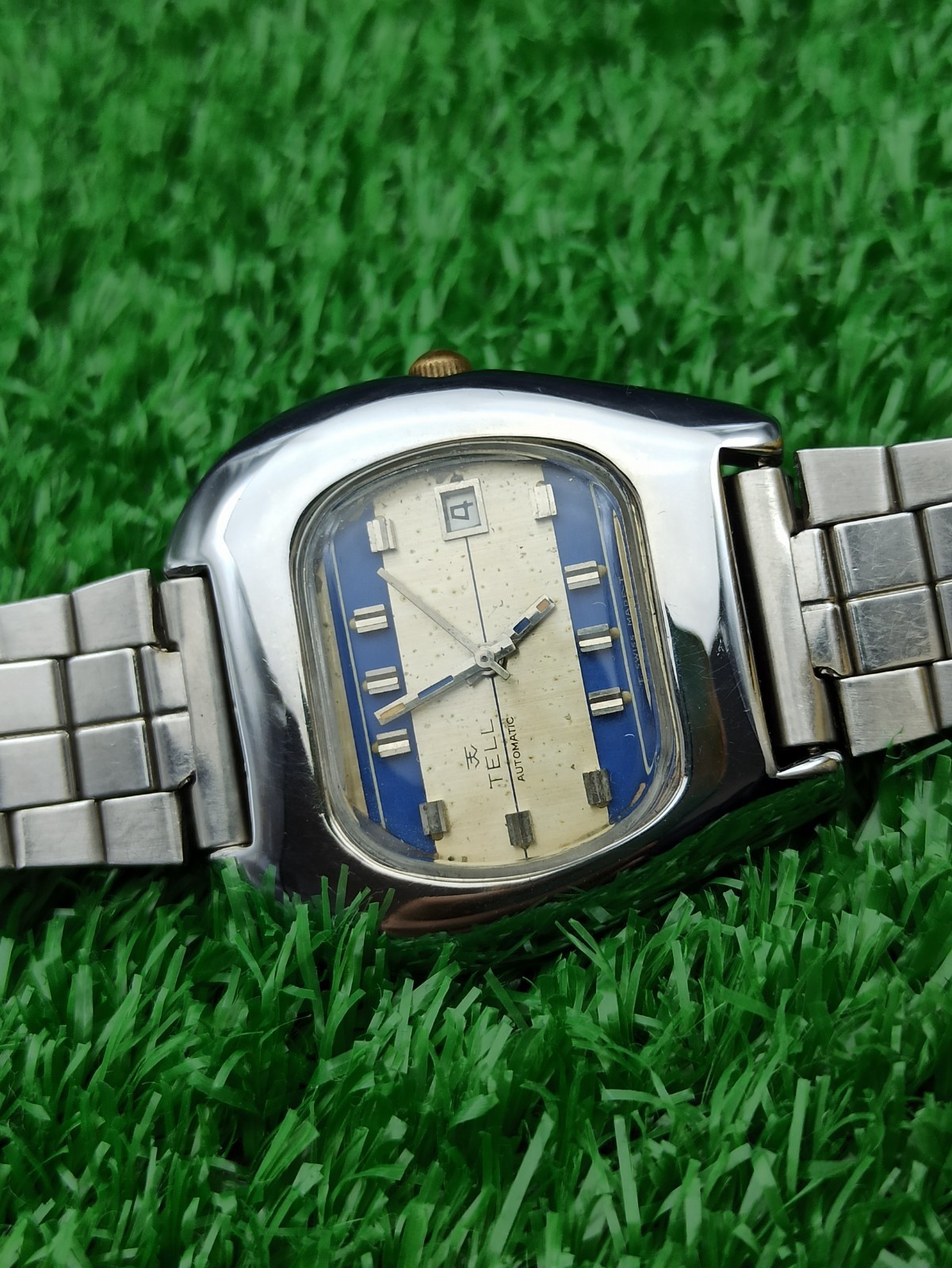 GENUINE ANTIQUE TELL CLASSIC AUTOMATIC WATCH RARE SWISS 60s COLORED DIAL 40 MM