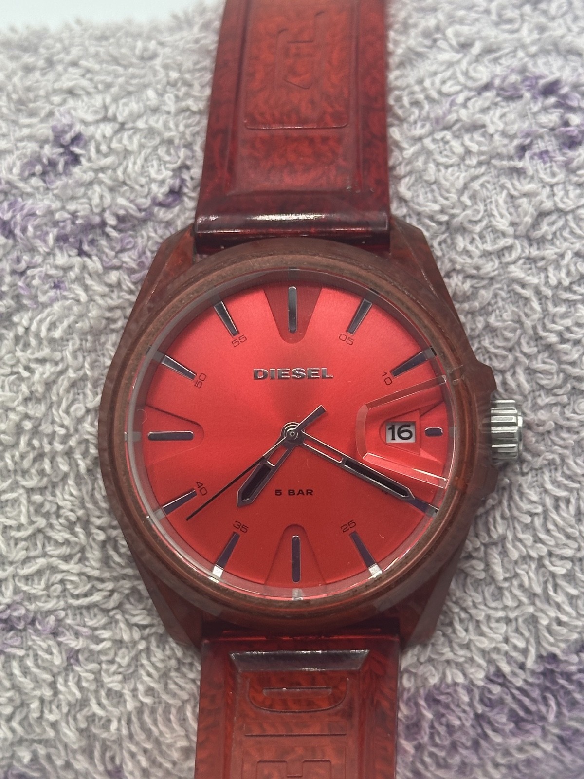 DIESEL MS9 Analog Red Dial Unisex Adult Watch DZ1930 Red Transparent TPU strap