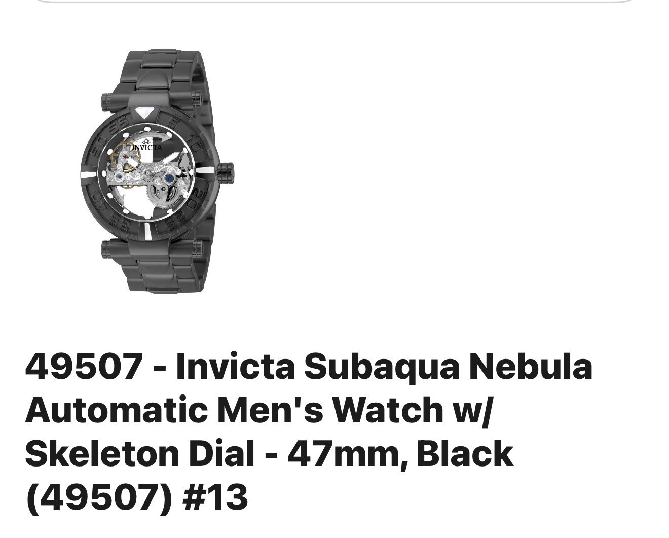 Invicta Subaqua Nebula Automatic Skeleton Dial Diver 47mm Black SS w/ Box