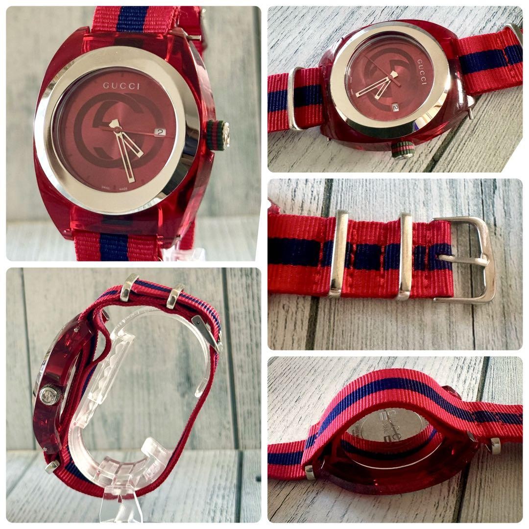 GUCCI Watch 137.1 SYNC Red Silver Quartz Working Condition Rare Authentic No Box