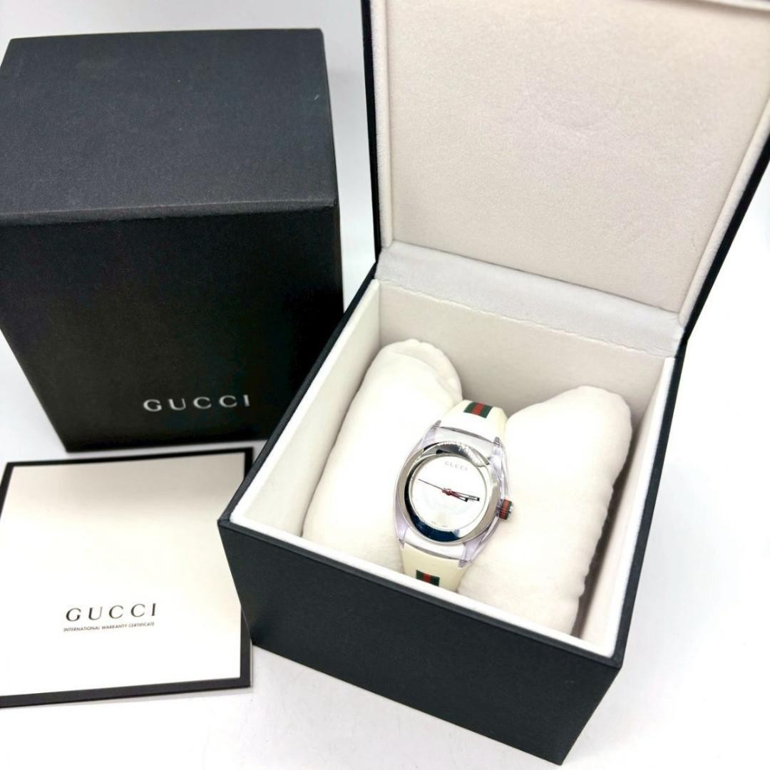 Gucci Interlocking Sherry Line Quartz Watch White Rubber Band From Japan
