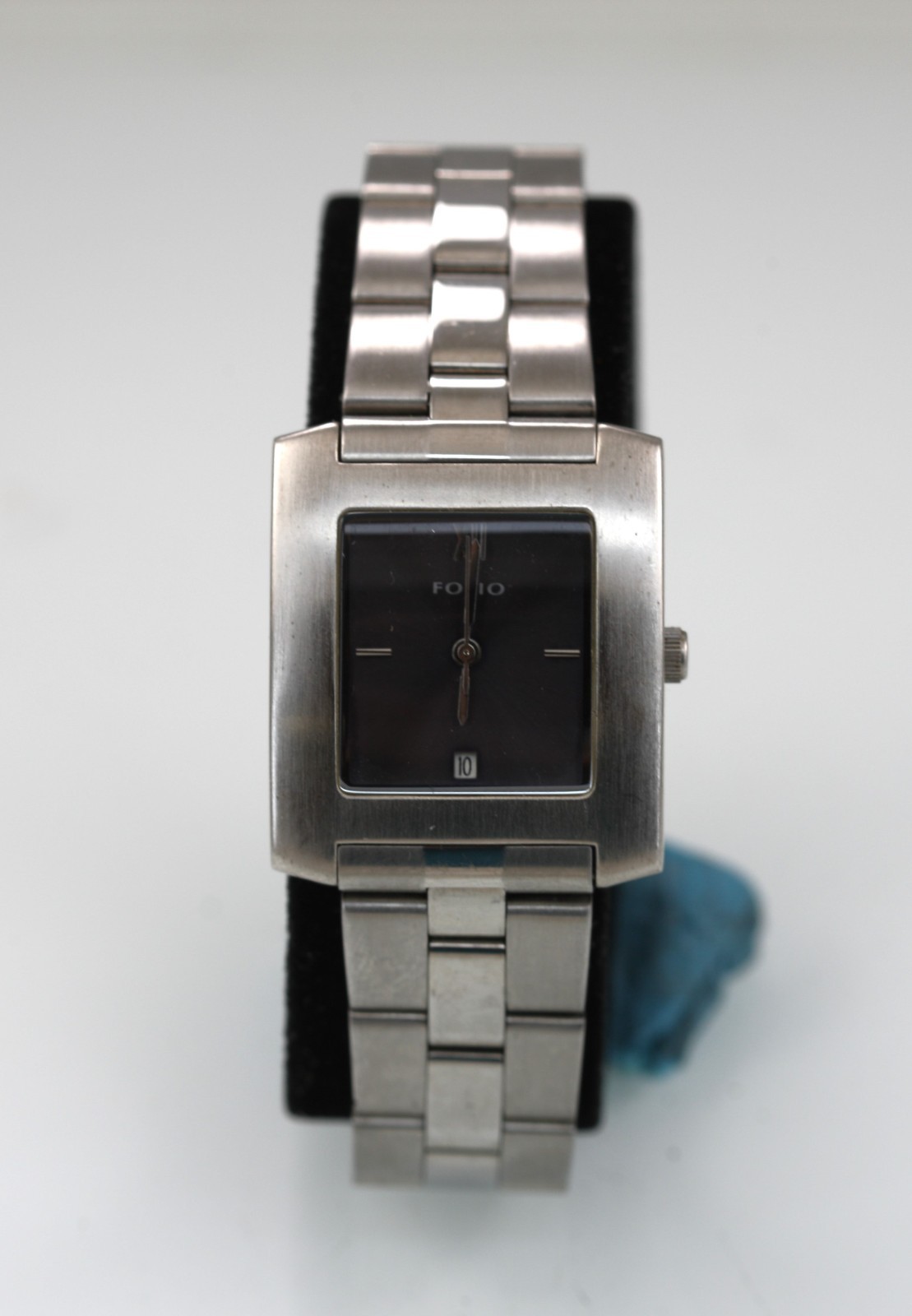 Folio Men Watch Silver Stainless Steel Water Resistant Date Battery Brown Quartz