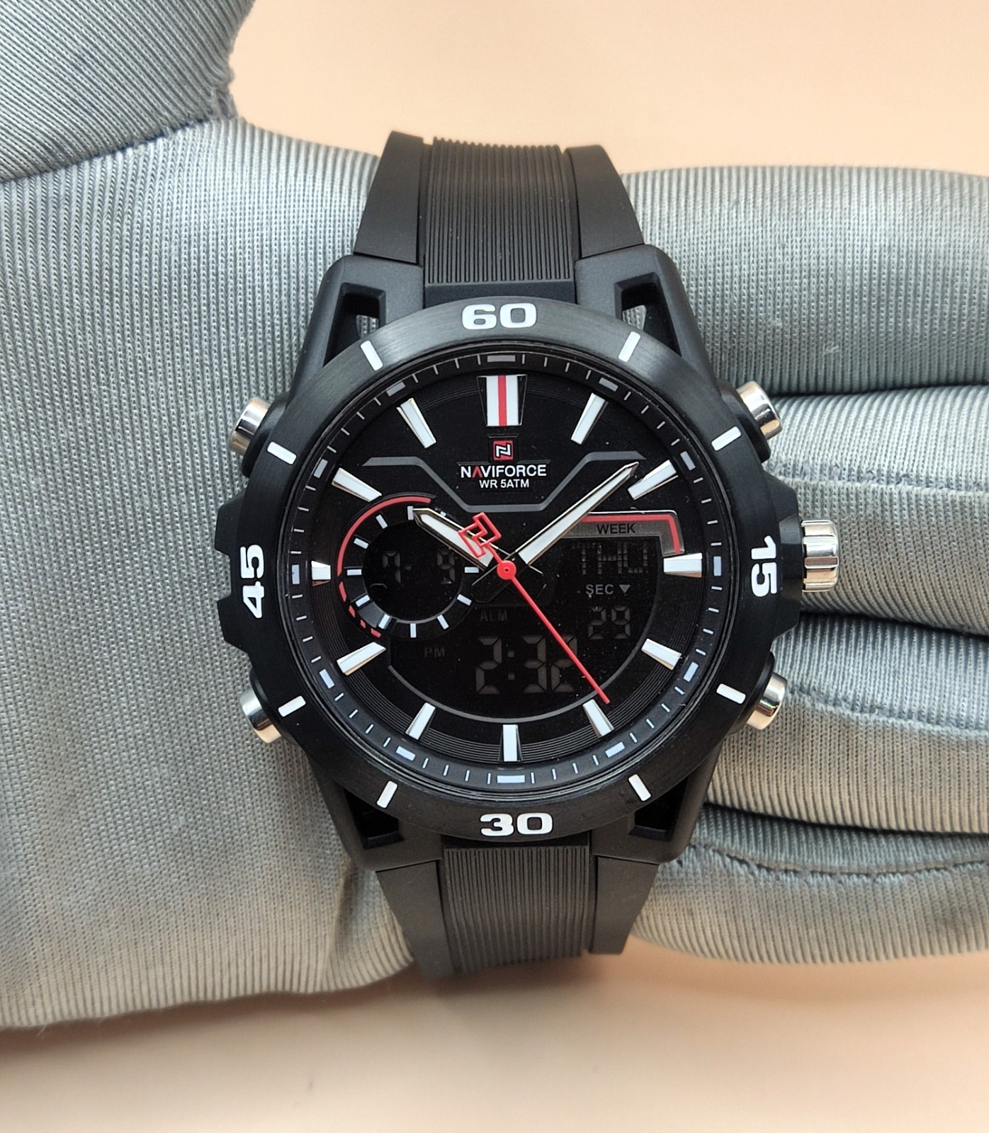 Amazing Naviforce Double Display Black Dial Refurbished Men’s Wrist Watch