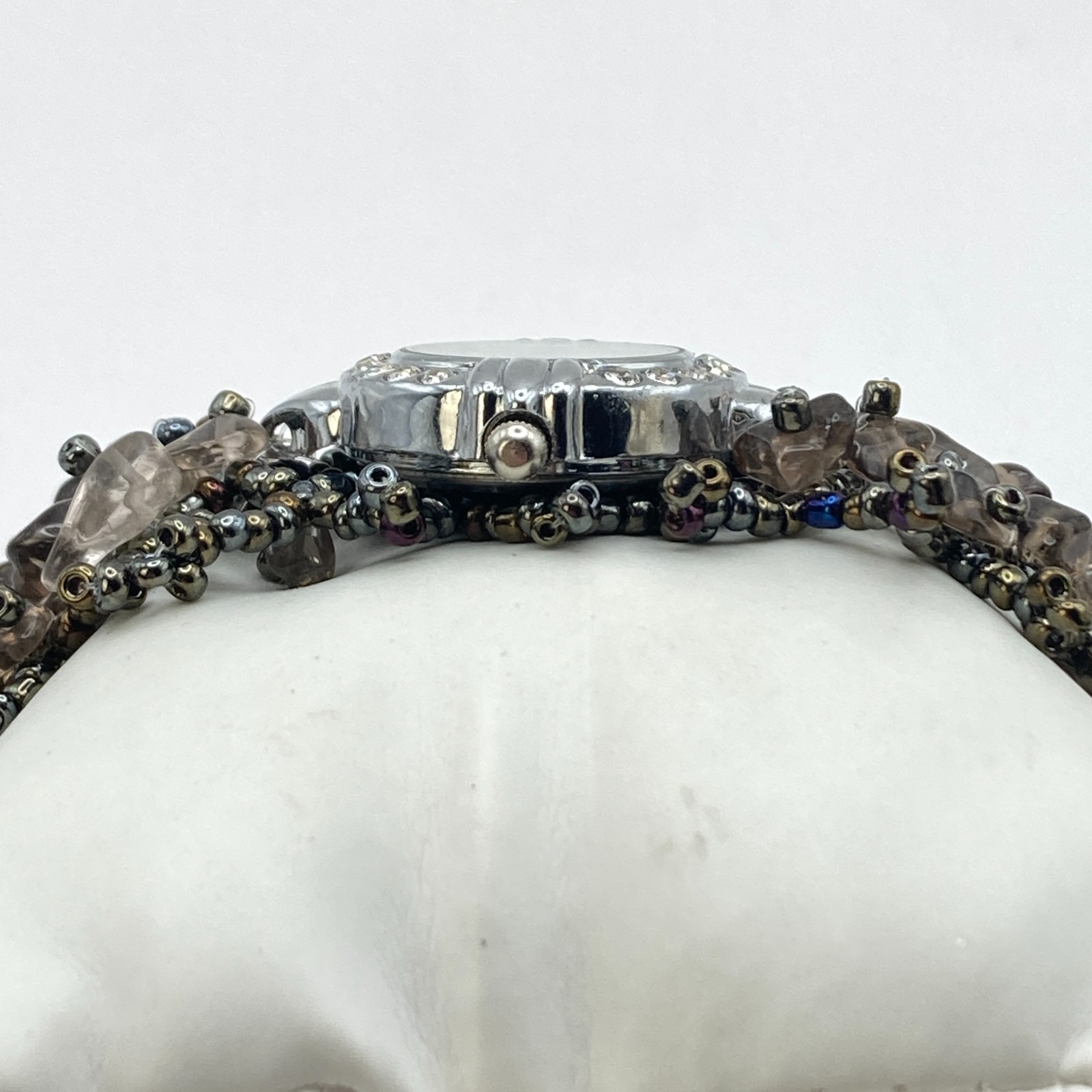 Artisan Womens Watch Beaded Gemstone Silver Tone Crystals New Battery 7.25″