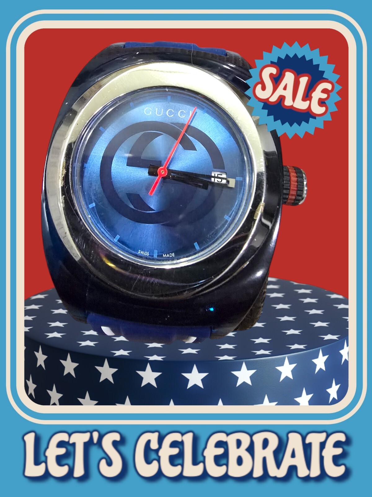 GUCCI SYNC XL 137.1 BLUE DIAL, NEW BATTERY, NEW RUBBER BAND