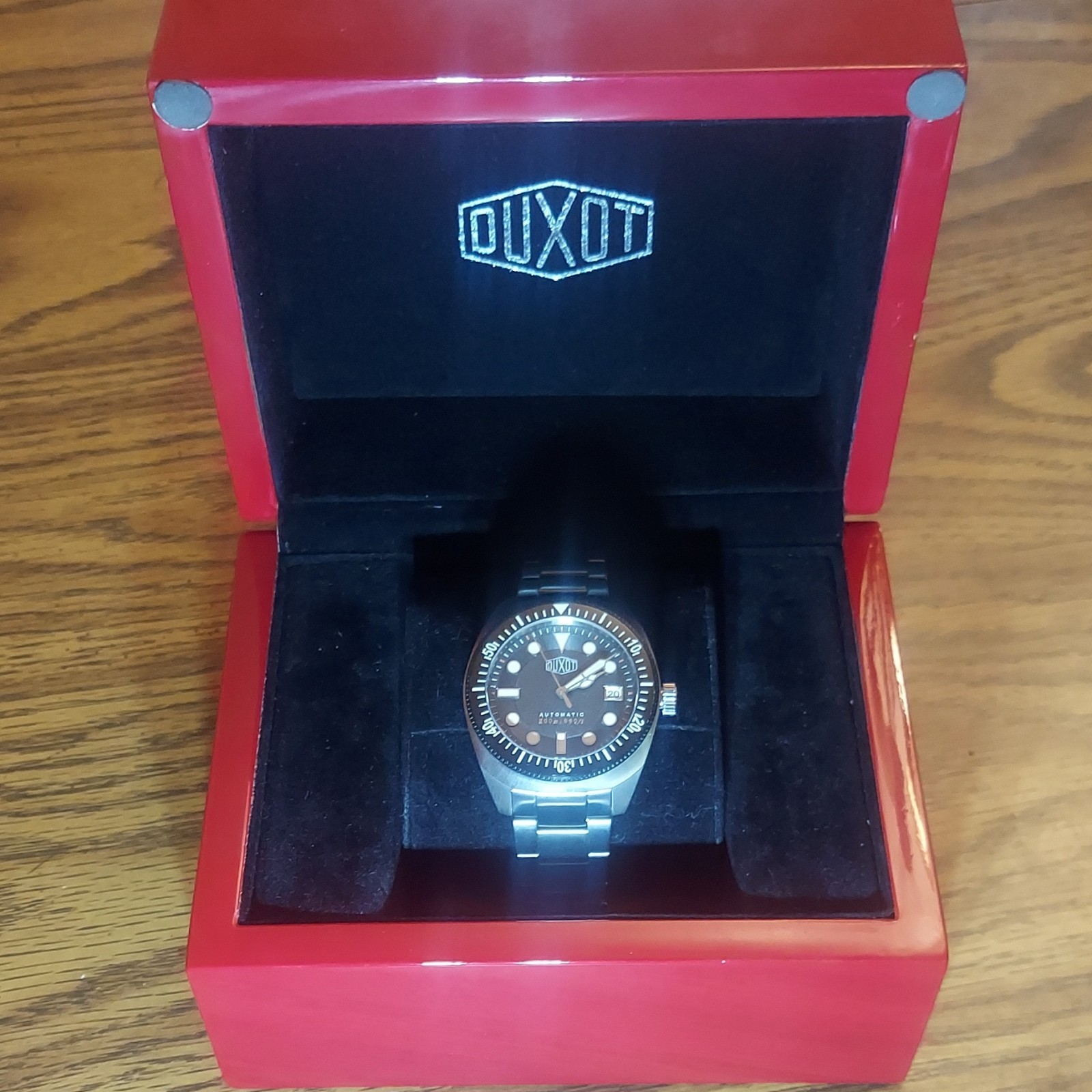 Duxot Men’s Diver Automatic Watch 200m Black Dial Date SS Bracelet DX-2001-11