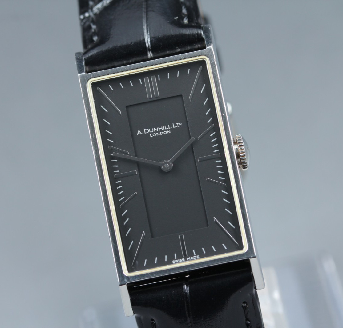 “N MINT” Dunhill Wafer 8036 Black Tank Rectangular 22mm Mens Qz Watch From JAPAN