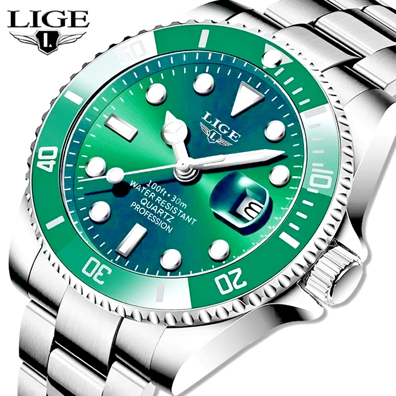 LIGE Brand Men Business Quartz Watch Luxury Male Watches Silver Steel Wristwatch