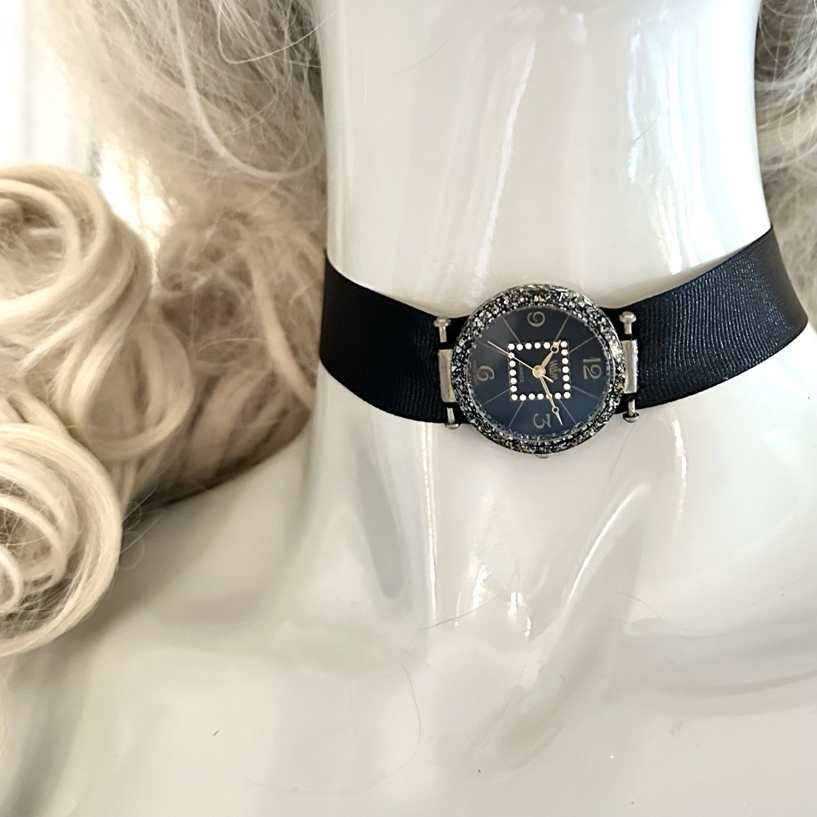 Handmade choker detailed with a watch, the watch is not functional
