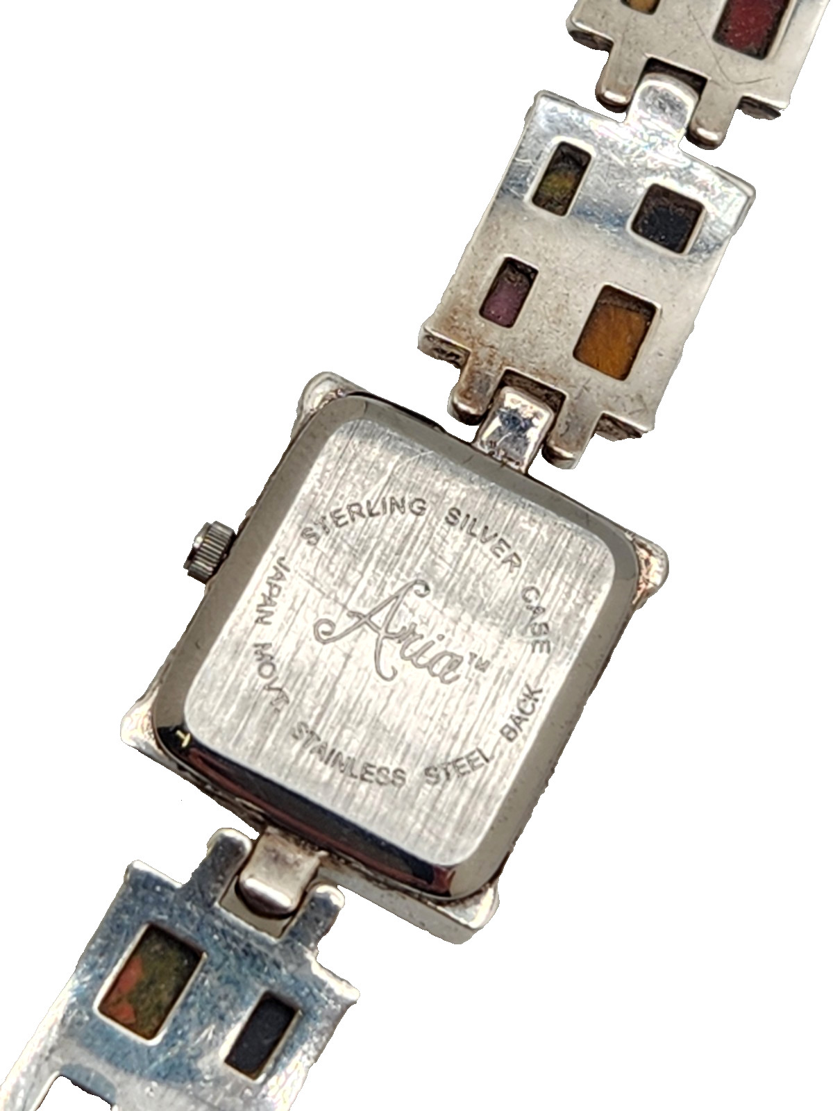 Aria Signed Sterling Silver Multi-Stone Women’s MOP Watch Bracelet Needs Battery