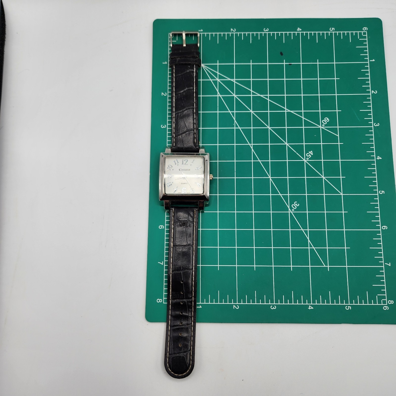 Castleton Square Face Men’s Watch Black Genuine Leather Black Band Large Face