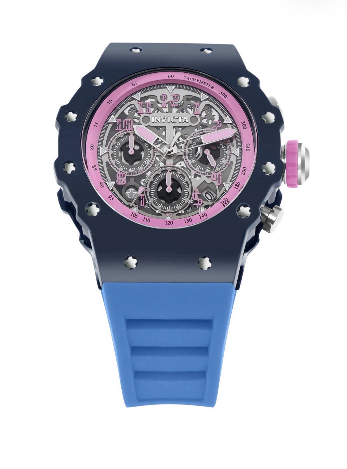Invicta Racing Quartz Silver Dial, Quartz, Working Chronograph. Pink/Blue/Black!