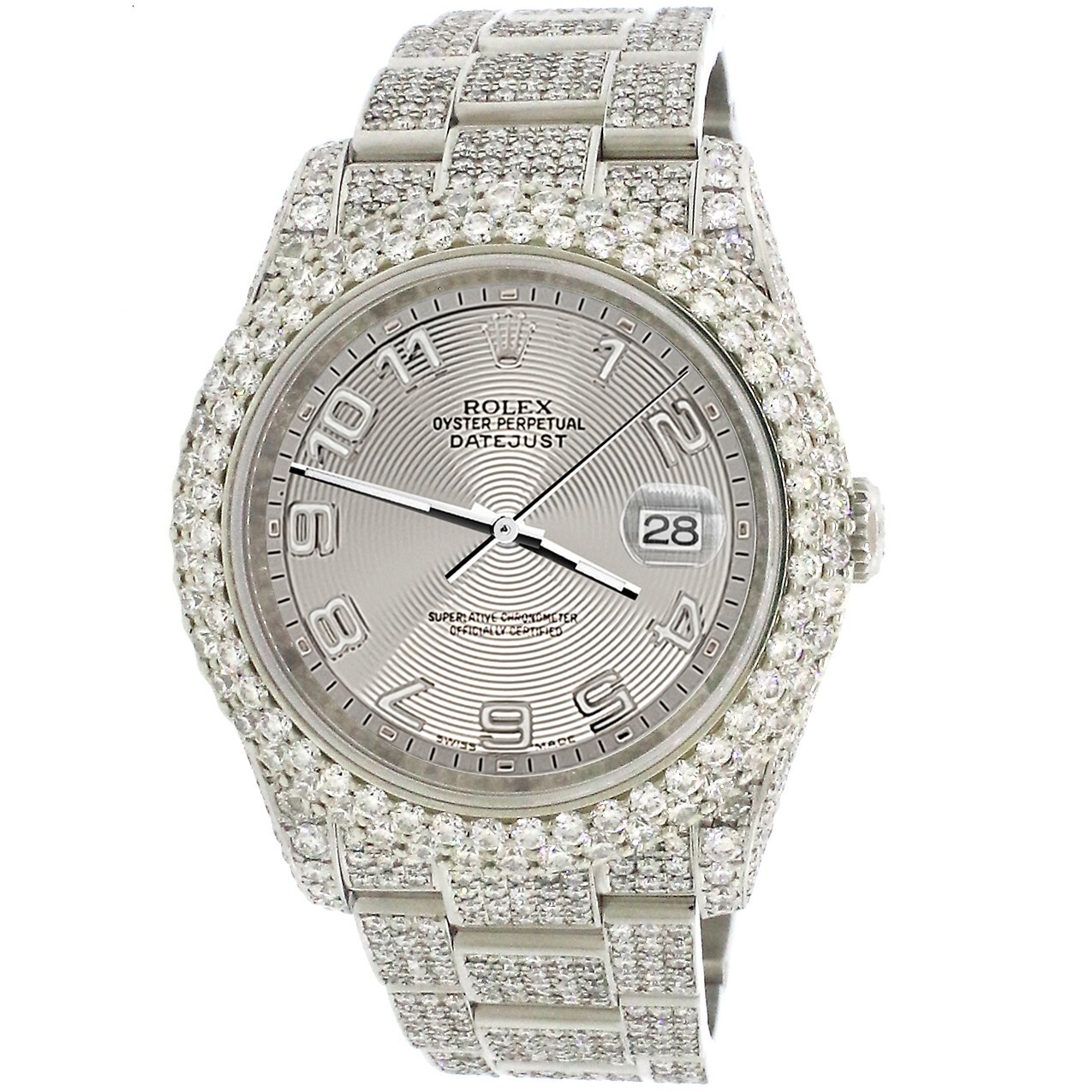 Rolex Datejust 36mm Pave Diamond Watch/16.9CT Bezel/Case/Bracelet/Silver Dial