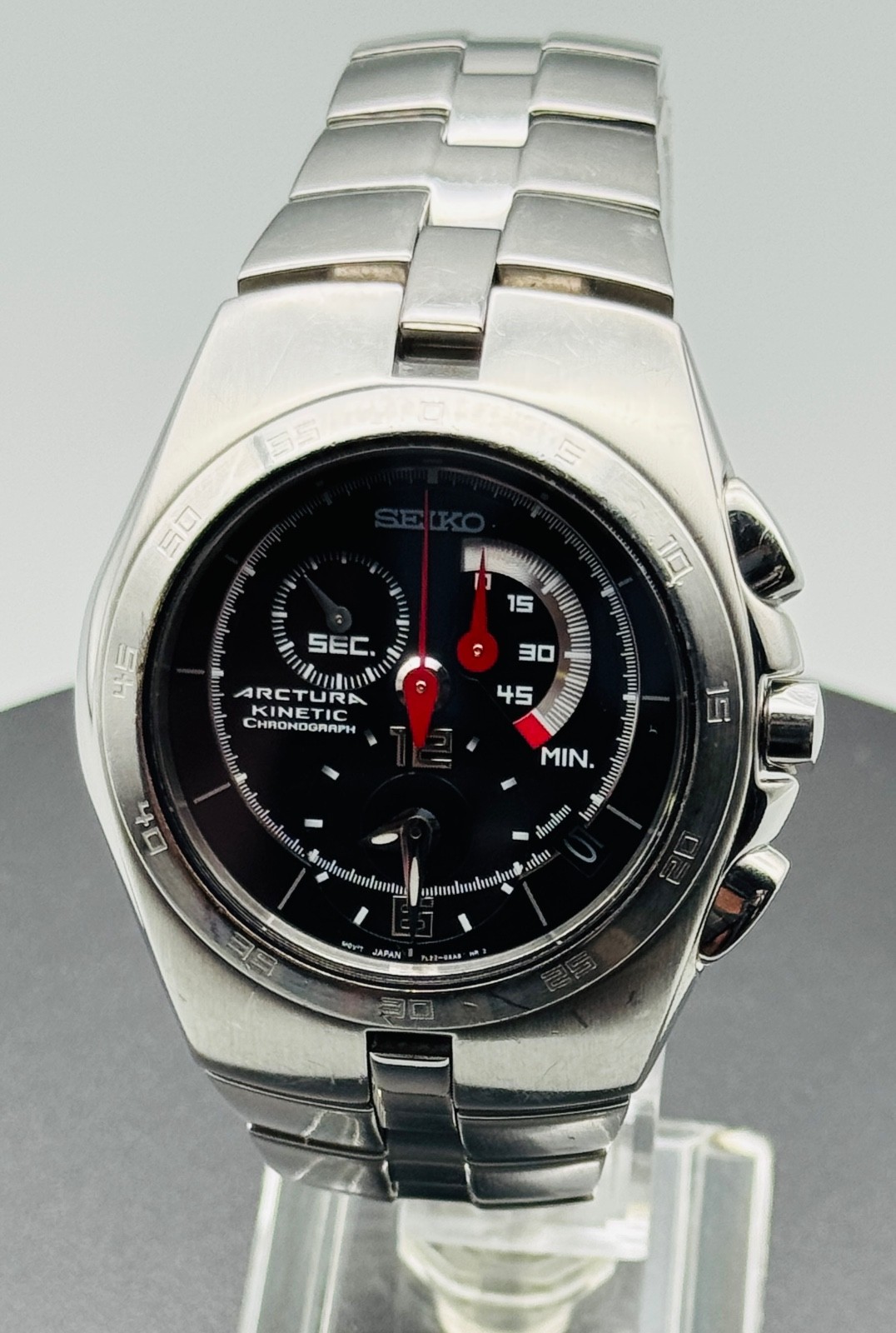 Rare Seiko Arctura Kinetic Chronograph Watch SNL003 Sapphire 10 BAR Japan Steel
