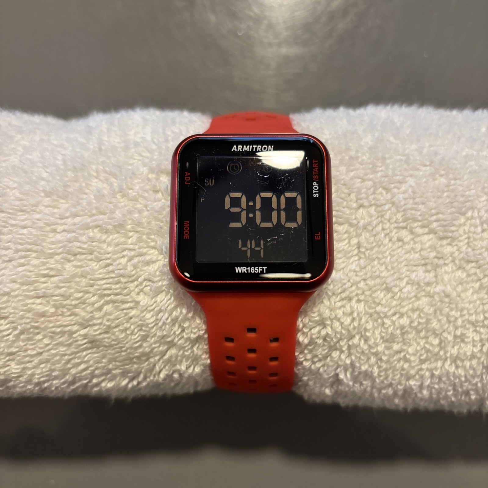 Armitron Pro Sport ZM1212 Digital Watch Red Stainless Silicone Band WR 165ft 50m