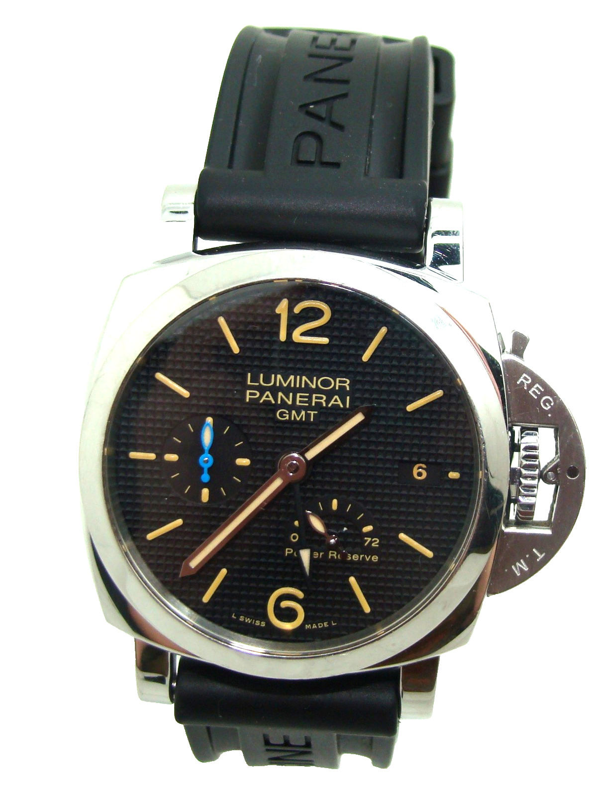 PANERAI 42mm PAM01537 POWER RESERVE GMT MANUAL WIND STAINLESS STEEL WATCH w/BOX