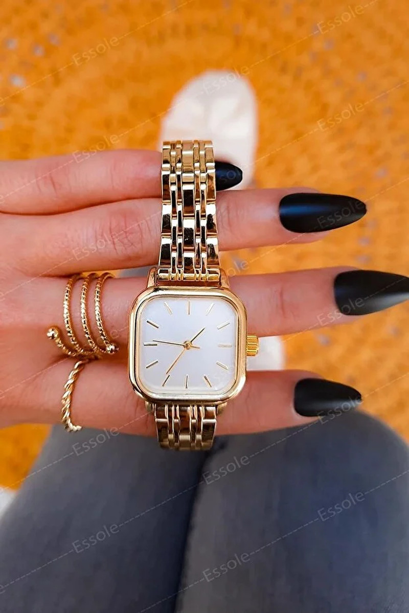 Women’s Retro Minimal Square Dial Quartz Wrist Watch Elegant Metal Bracelet