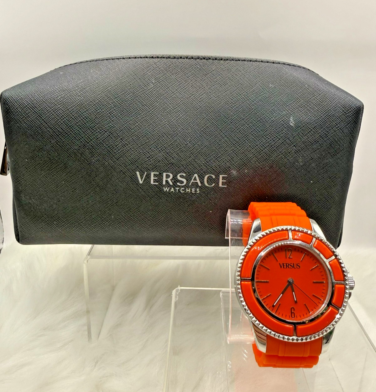 Versus By Versace Tokyo Orange Dial & Rubber Band W/Versace Watch Bag 3C61200