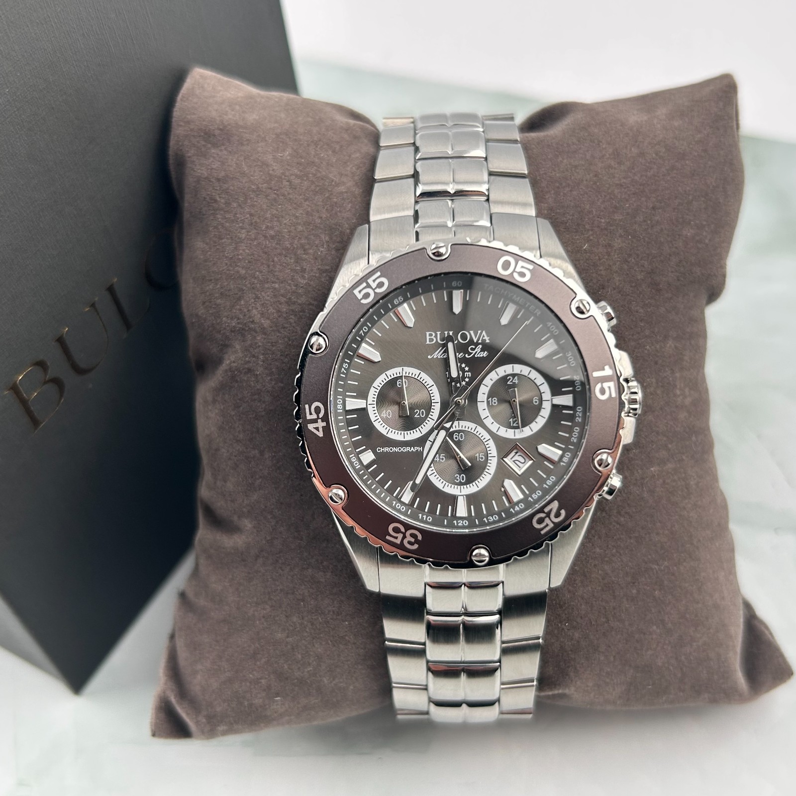 Bulova Marine Star 98B401 Black Dial Chronograph Men’s Quartz Watch 40MM New/Box