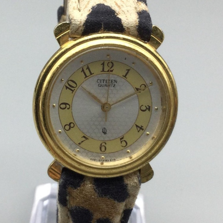 Citizen Womens Watch 29mm Gold Tone 4031-895801 Leopard Print Band New Battery
