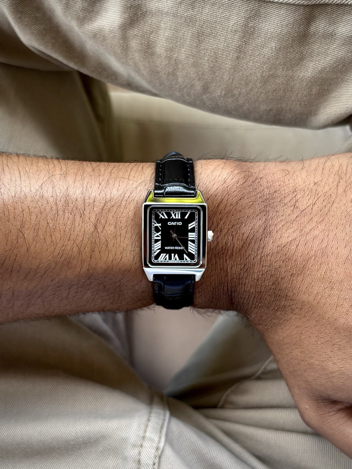 Casio Tank Style Watch / Black Leather Strap / Black Dial