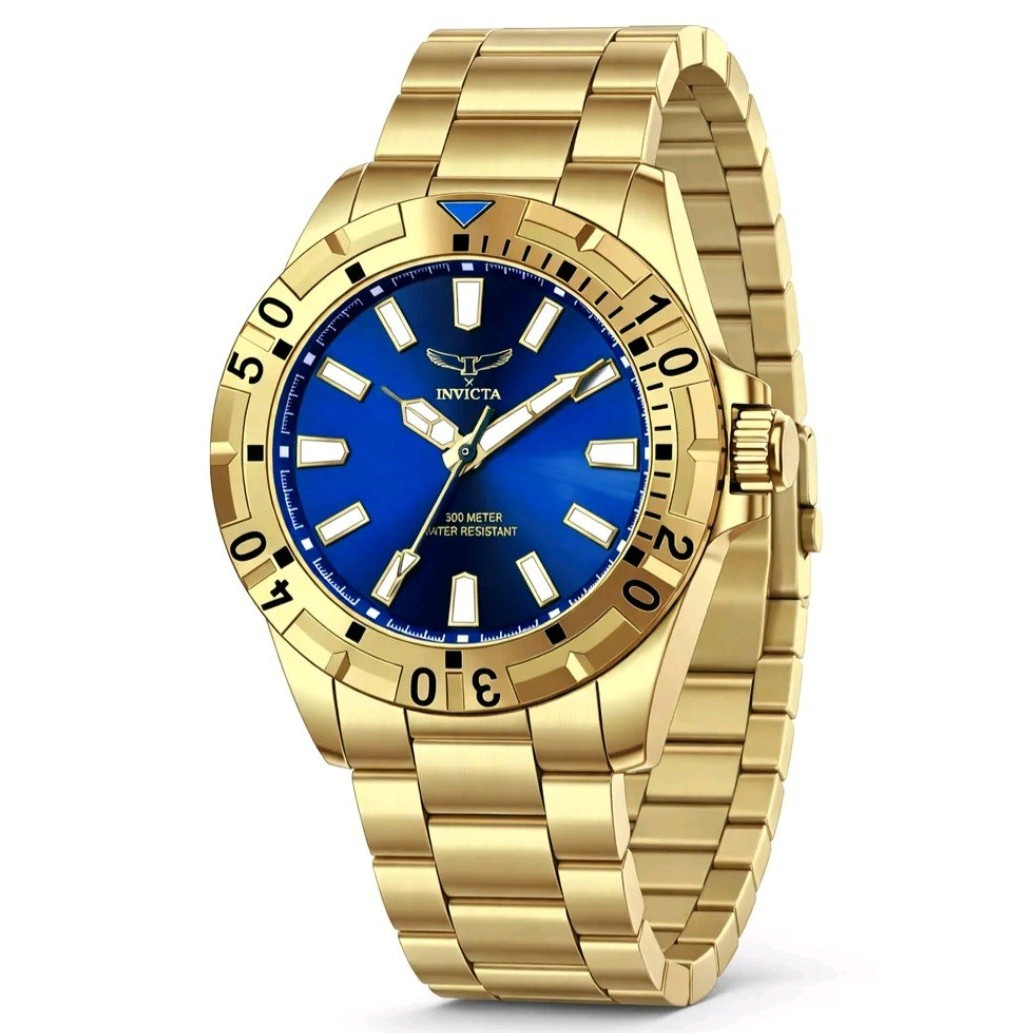 Invicta Pro Diver Men’s Quartz 300m WR Blue Dial Gold SS Bracelet 50mm