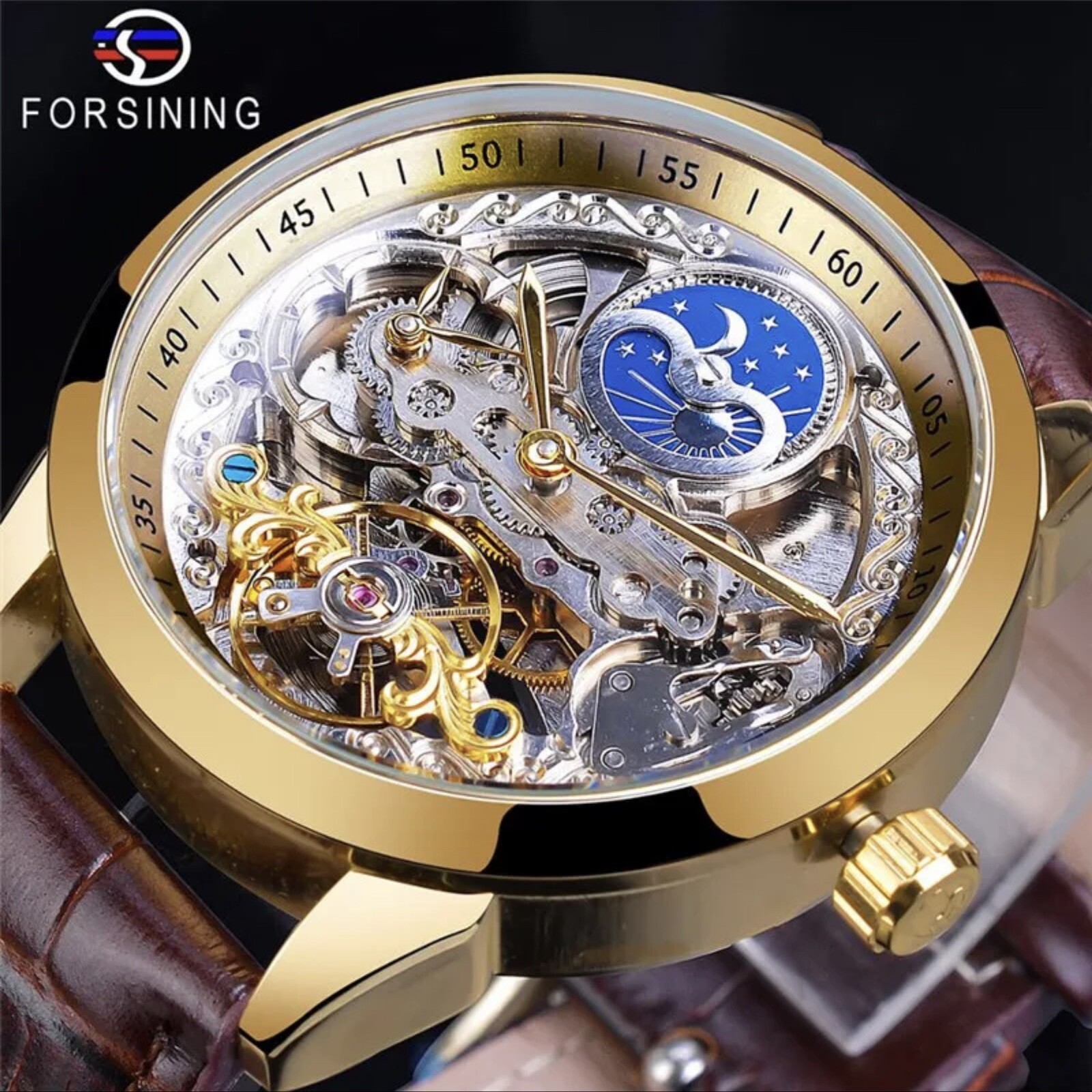 Forsining Men’s Automatic Water Proof Moon Dial Luxury Business Watch