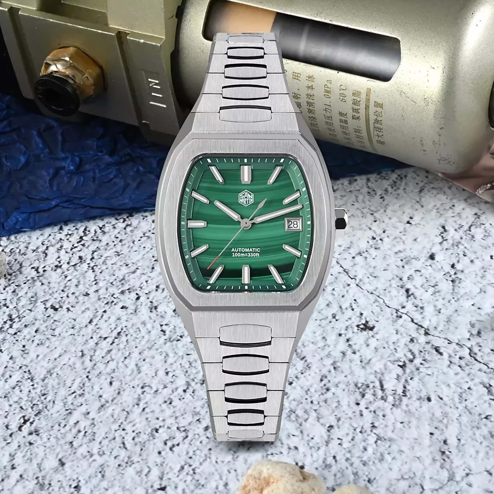 SAN MARTIN SN0145-G Automatic Stainless Steel 39.5mm Barrel Shape Case Men Watch