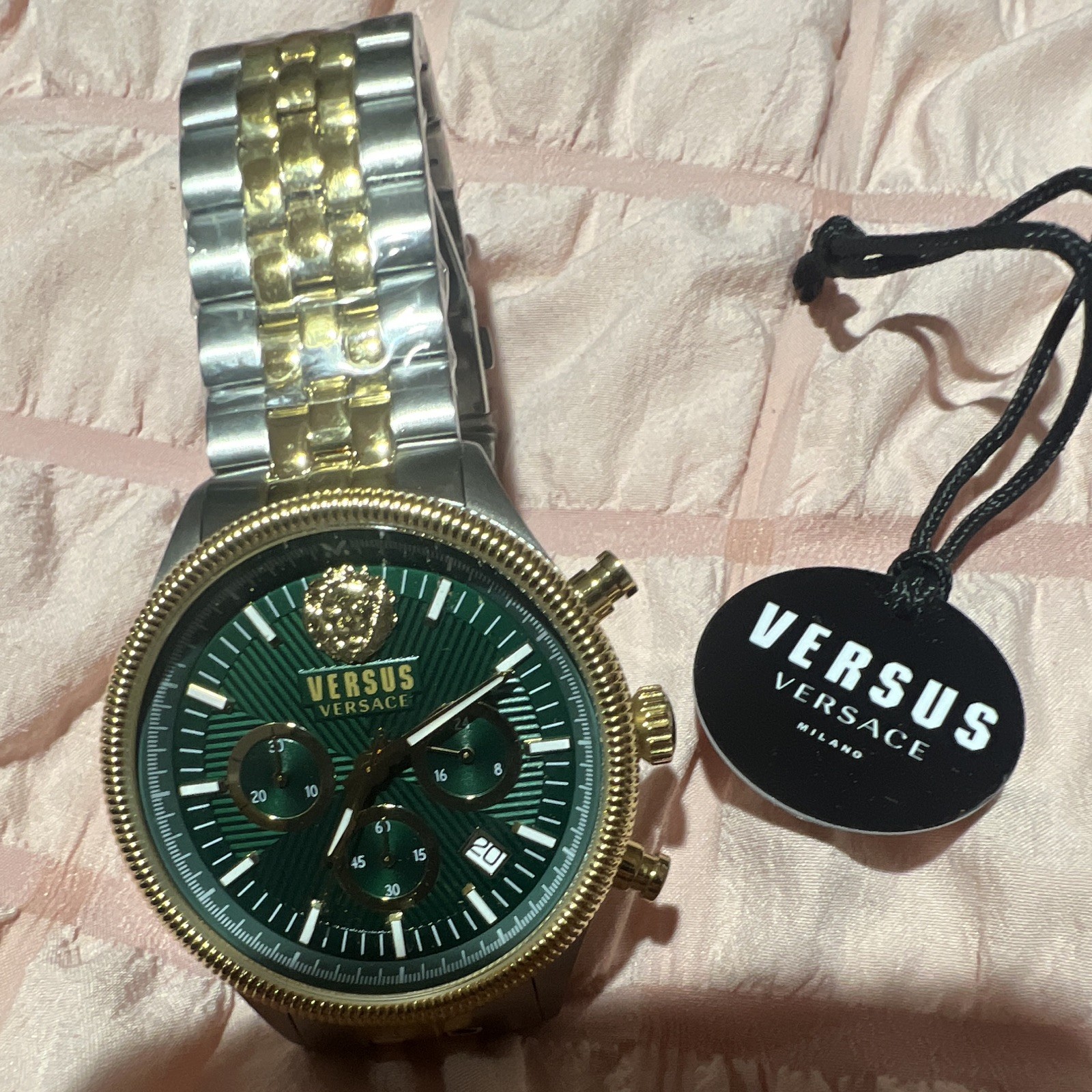 Versus Versace Men’s Quartz Chronograph Date Green Dial Two-Tone Bracelet w/Box