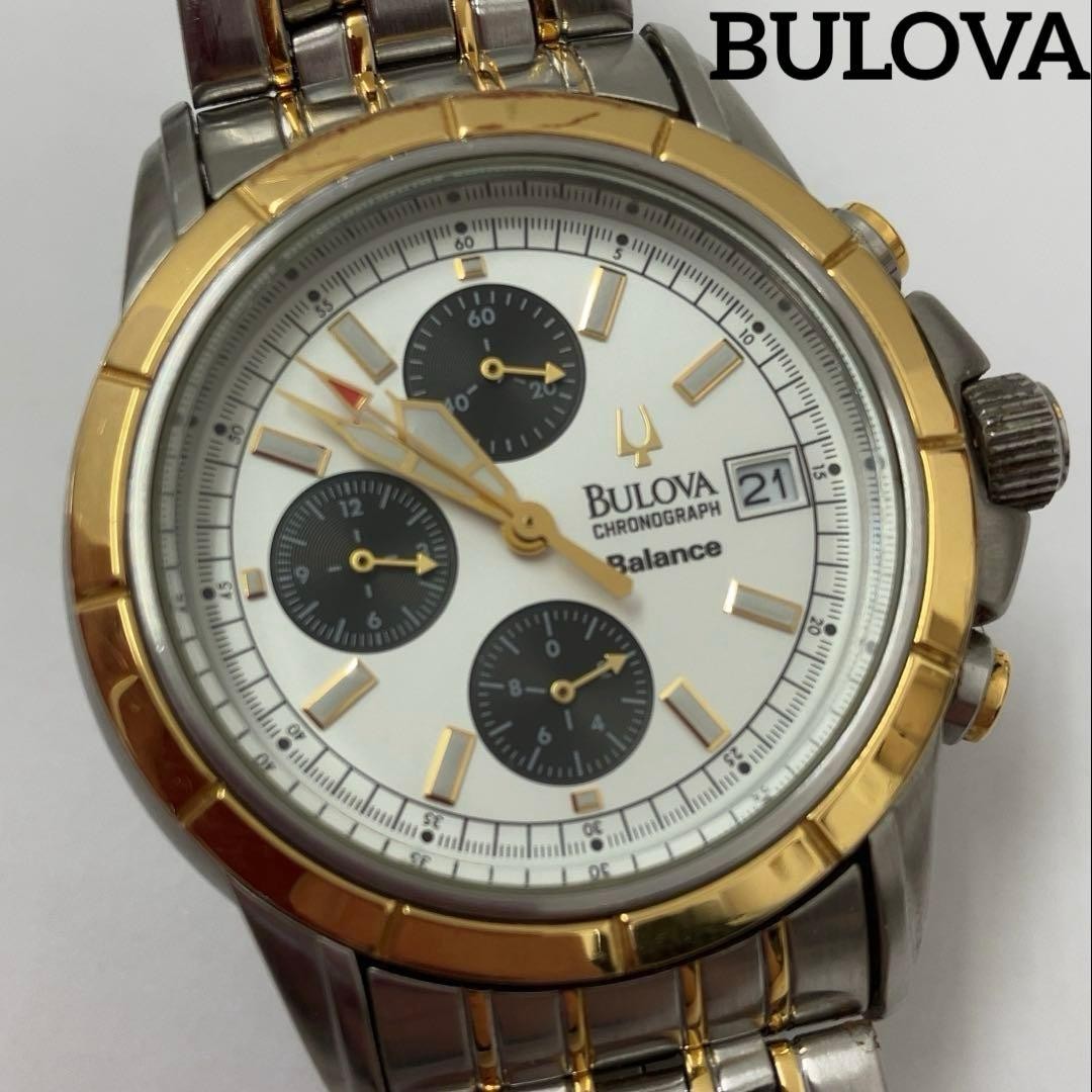 Bulova Balance Chronograph Watch 17cm/6.69in Quartz Non-Working junk B Rank