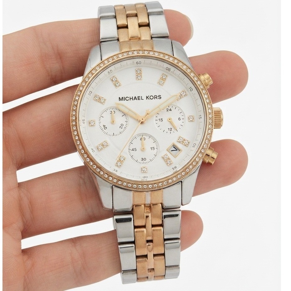 Michael Kors Parker Tri-Tone Chronograph Crystal Mother of Pearl Watch Unisex