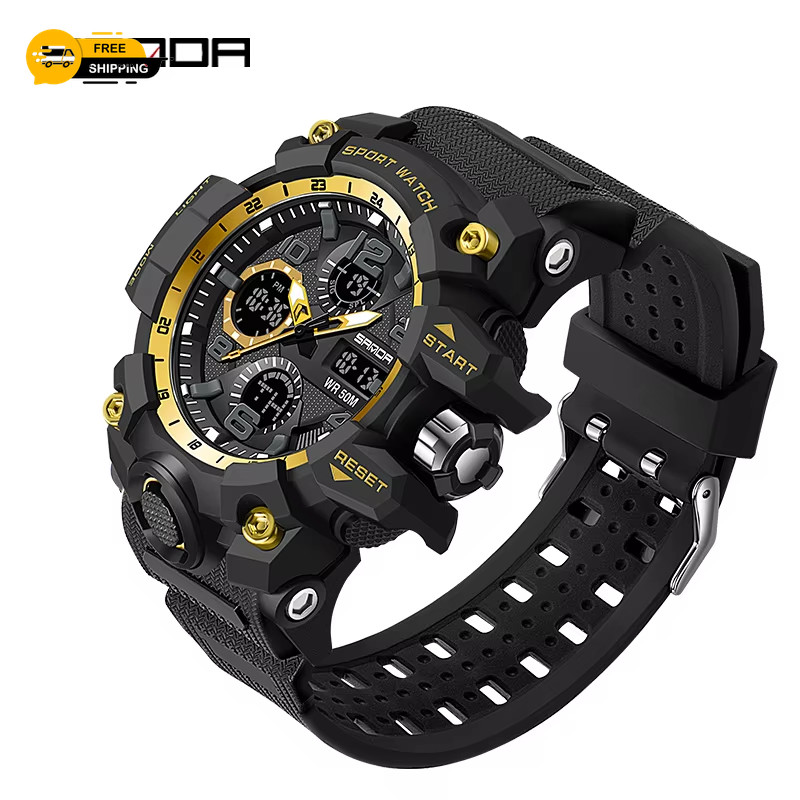 Sports Military Mens Watch Waterproof Dual Display Quartz