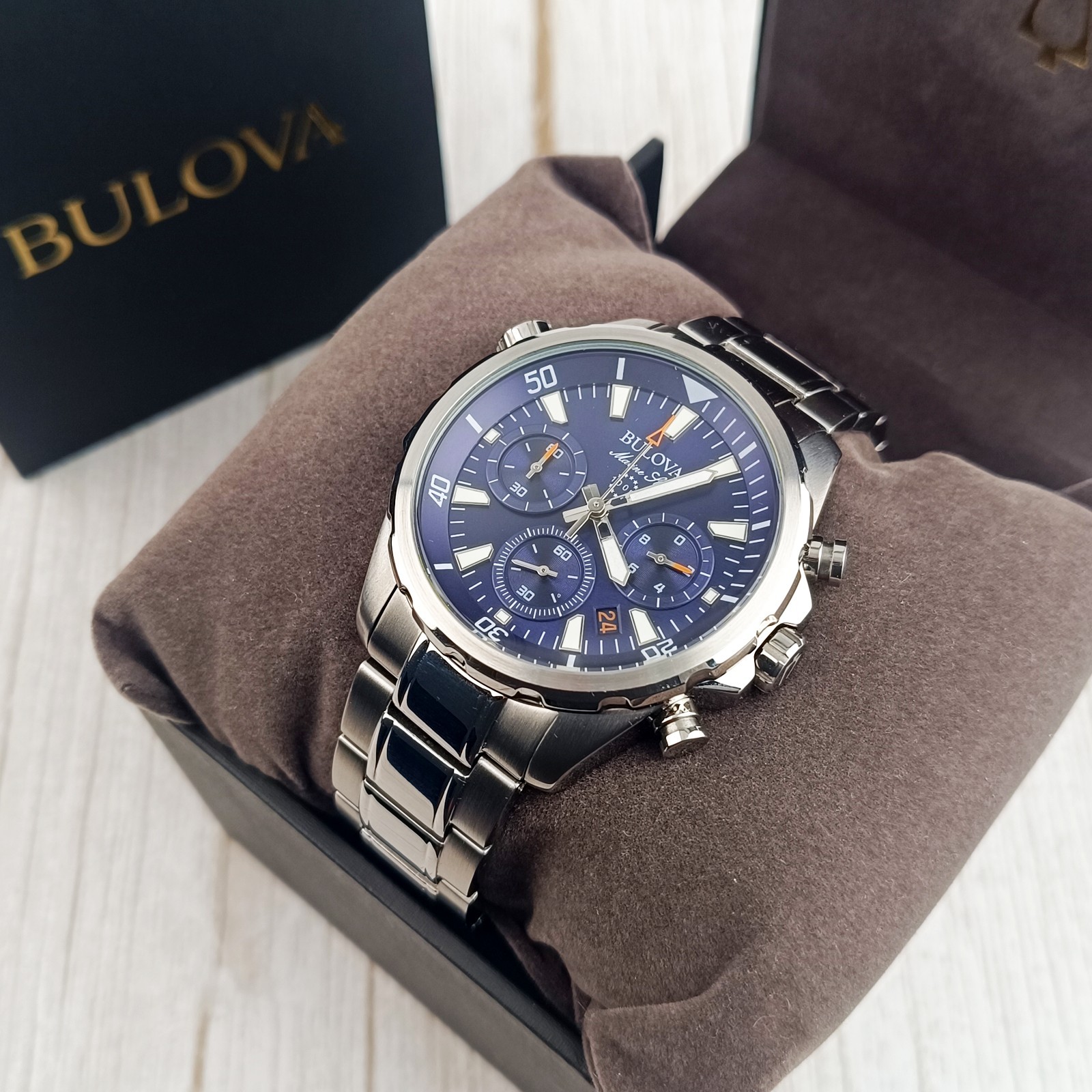 Bulova Marine Star Blue Dial Men Quartz Chronograph 96B256 Watch 43mm